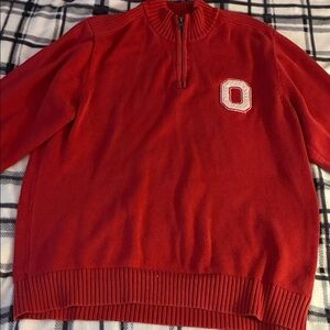 Men's Red Zip-Up Sweater with Embroidered Logo